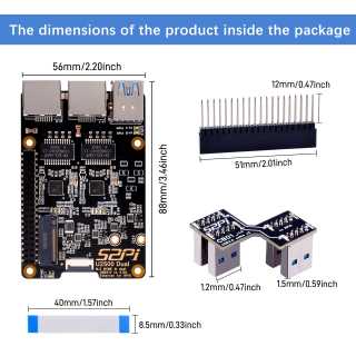52Pi U2500 HAT M.2 NVME 2230/2242 + USB3.0 A DUAL 2.5g ETHERNET