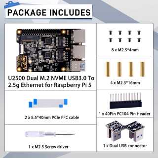 52Pi U2500 HAT M.2 NVME 2230/2242 + USB3.0 A DUAL 2.5g ETHERNET