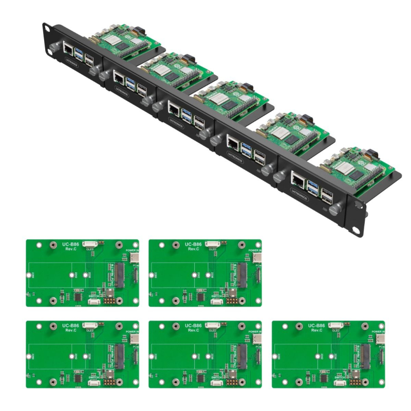 UCTRONICS RASPBERRY PI RACK 1U - 5x RASPBERRY PI 5 + NVMe