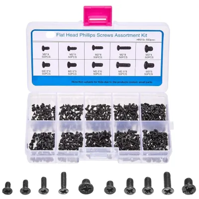 KIT 500 TORNILLOS PHILLIPS M2, M2,5 Y M3 NEGROS PARA ELECTRONICA, PORTATILES Y RELOJERIA