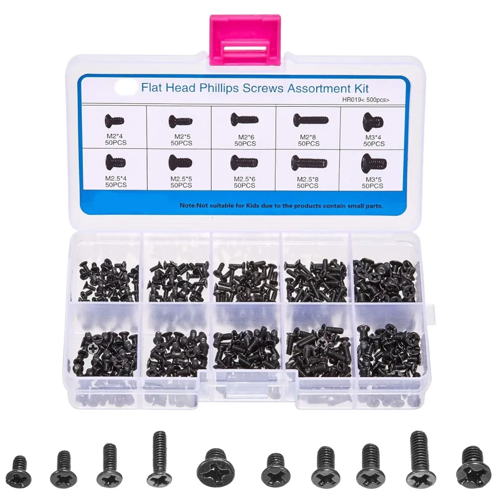 KIT 500 TORNILLOS PHILLIPS M2, M2,5 Y M3 NEGROS PARA ELECTRONICA, PORTATILES Y RELOJERIA