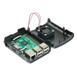 CAJA NEGRA CON SOPORTE VENTILADOR PARA RASPBERRY PI