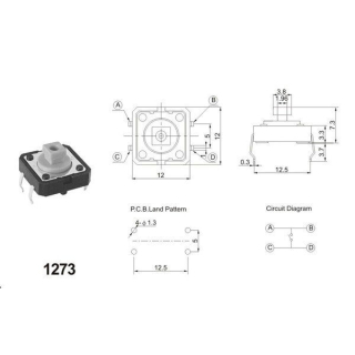 MICRO PULSADOR SWITCH TACTIL 12X12X7.3MM (PACK x4)