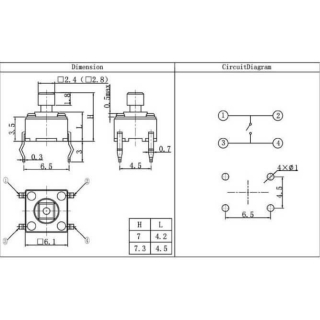 MICRO PULSADOR SWITCH TACTIL 6x6x7,3mm (PACK x4)