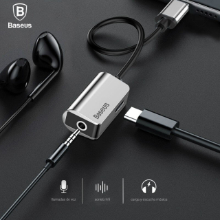 BASEUS L40 CONVERSOR ACTIVO USB-C A JACK 3.5 AURICULARES Y CARGADOR USB-C PARA TELEFONOS MOVILES