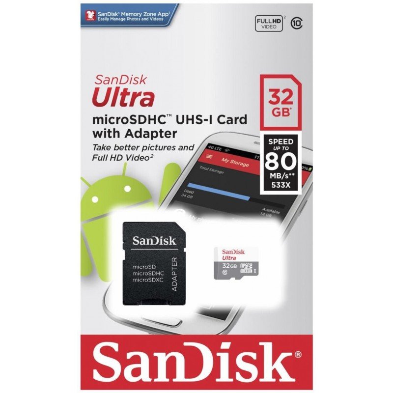 SanDisk Ultra 32GB Tarjeta SD SDHC Clase 10 UHS-I tarjeta de memoria 80MB//S para cámara NUEVO