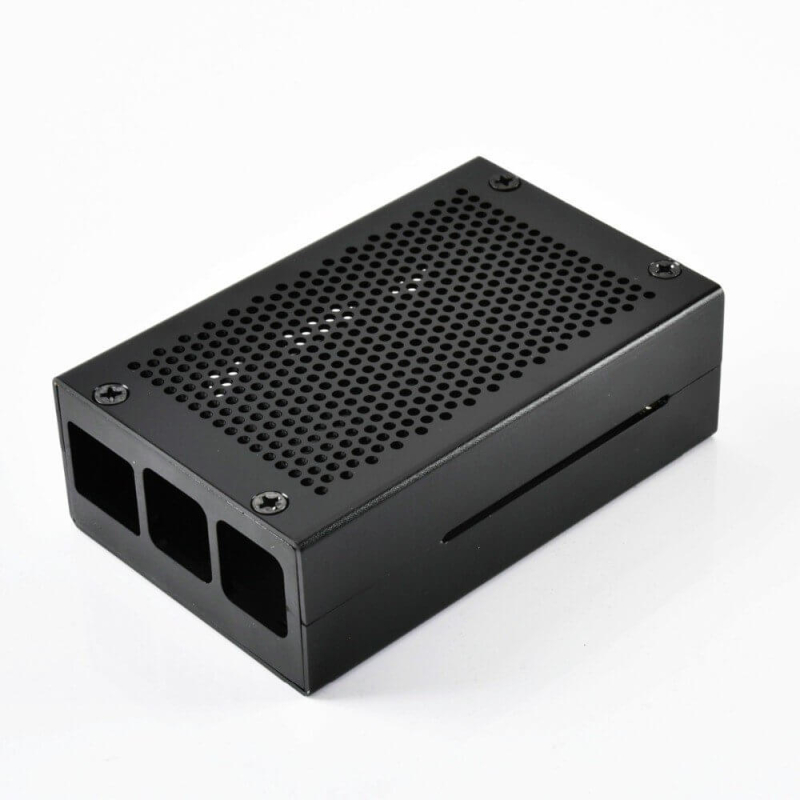 CAJA ALUMINIO NEGRA CON REJILLA PARA RASPBERRY PI