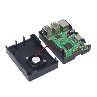 CAJA RECTA NEGRA CON SOPORTE VENTILADOR PARA RASPBERRY PI