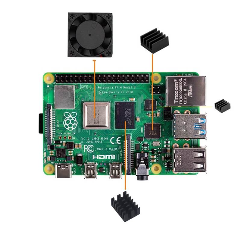 KIT VENTILADOR Y DISIPADORES PARA RASPBERRY PI 4 tiendatec.es Carcasa de disipador térmico Raspberry Pi 4 con ventilador
