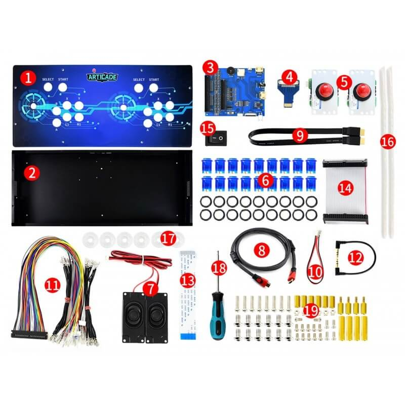 WAVESHARE KIT ARCADE CONSOLE 2 PLAYERS PARA RASPBERRY PI