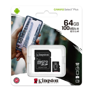 KINGSTON CANVAS SELECT PLUS MICROSDXC 64GB CLASS10 UHS-I A1 100MB/S