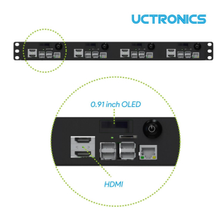 Raspberry Pi 4 Rack Mount 19 Inch 1U Bracket w/ OLED Monitor, Power Switch &amp; Cooling Fan