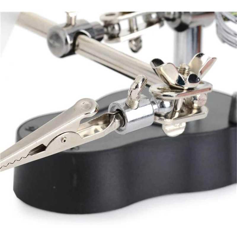 Tercera Mano Con Lupa 2.5x Para Soldadura - Base De Hierro Fundido, 2 Pinzas Ajustables, Soporte Para Soldador, Para Electrónica Y Modelismo