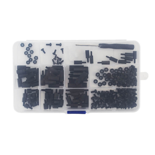 KIT TORNILLOS, TUERCAS Y SEPARADORES NYLON M2,5 M3 NEGRO (210 PIEZAS)