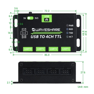 CONVERSOR INDUSTRIAL USB A 4CH UART/TTL