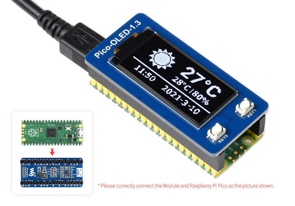 1.3inch OLED Display Module for Raspberry Pi Pico, 64×128, SPI/I2C