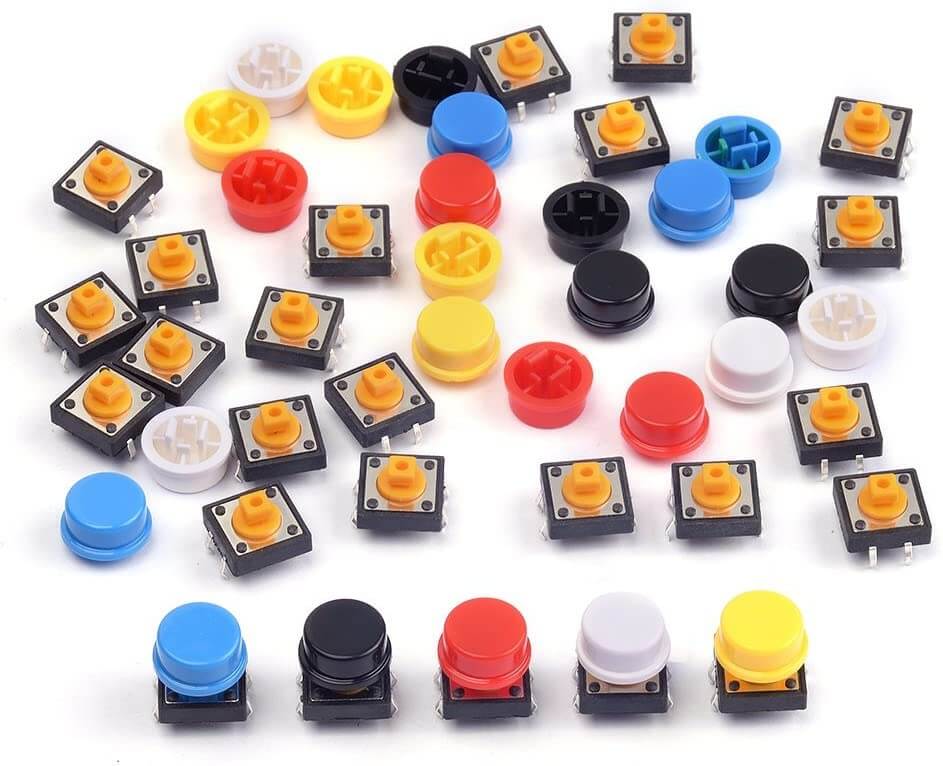 25 pulsadores táctiles con botones de colores