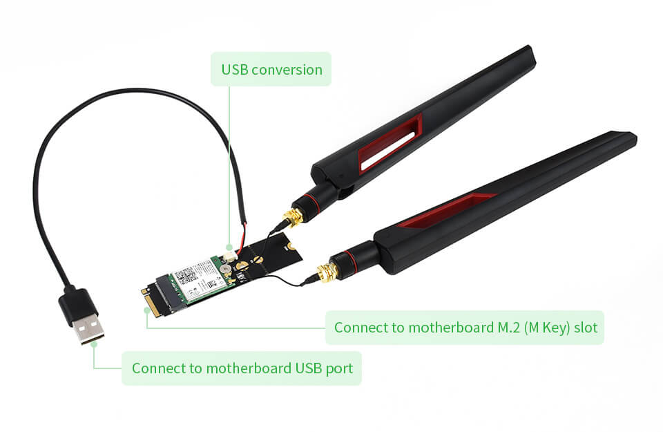 M.2 M KEY To A KEY Adapter, for PCIe Devices, Supports USB Conversion