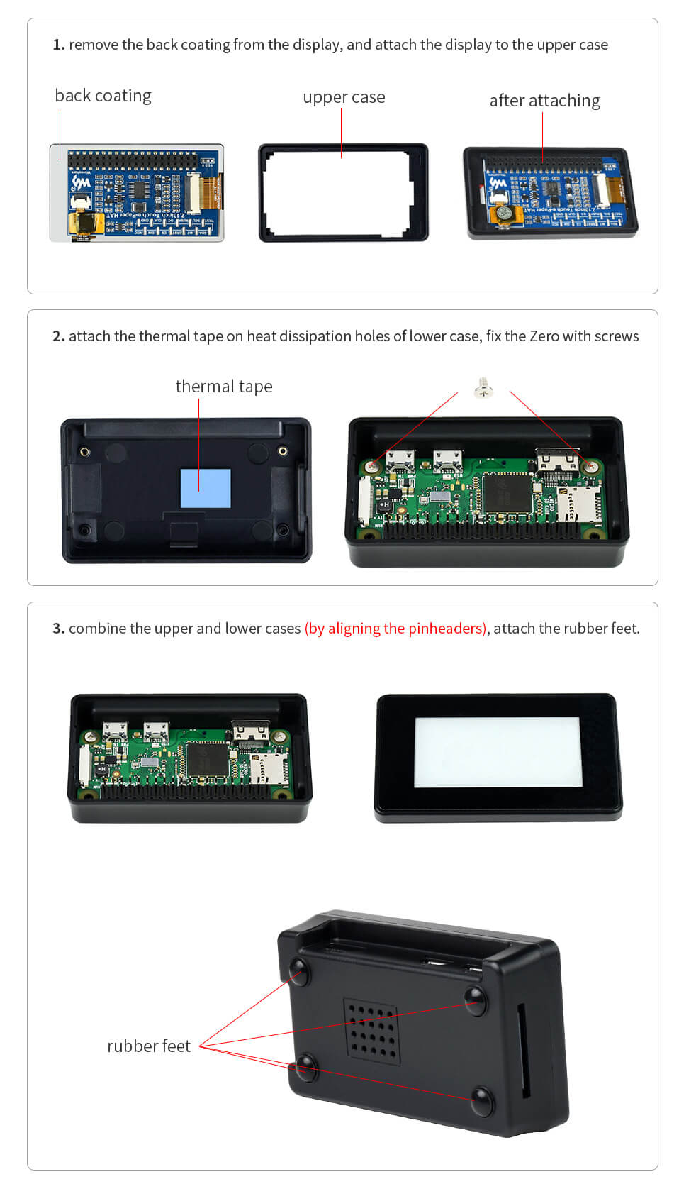 2.13inch Touch E-Paper E-Ink Display for Raspberry Pi Zero, 250×122, ABS Case