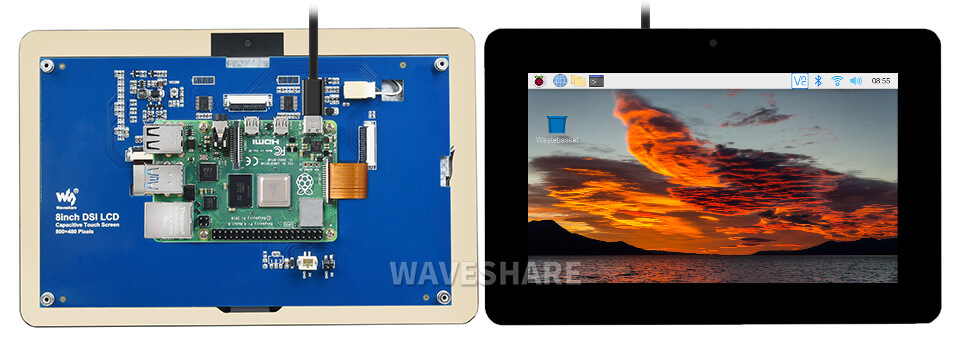 8inch Capacitive Touch Display for Raspberry Pi, DSI Interface, 800×480