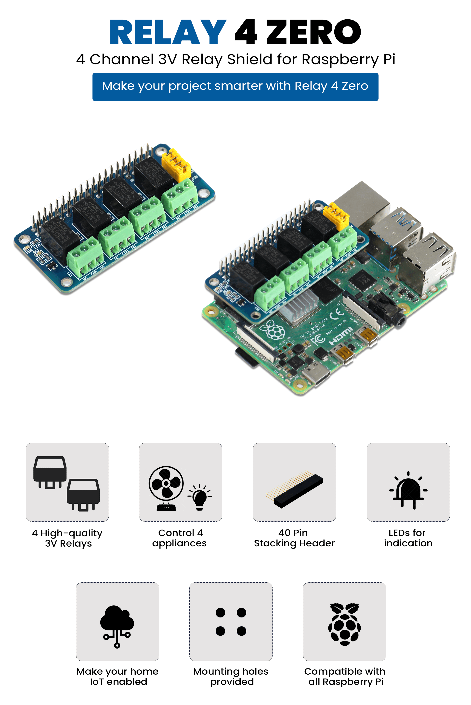 Relay 4 Zero - 4 Channel 3V Relay Board for Raspberry Pi