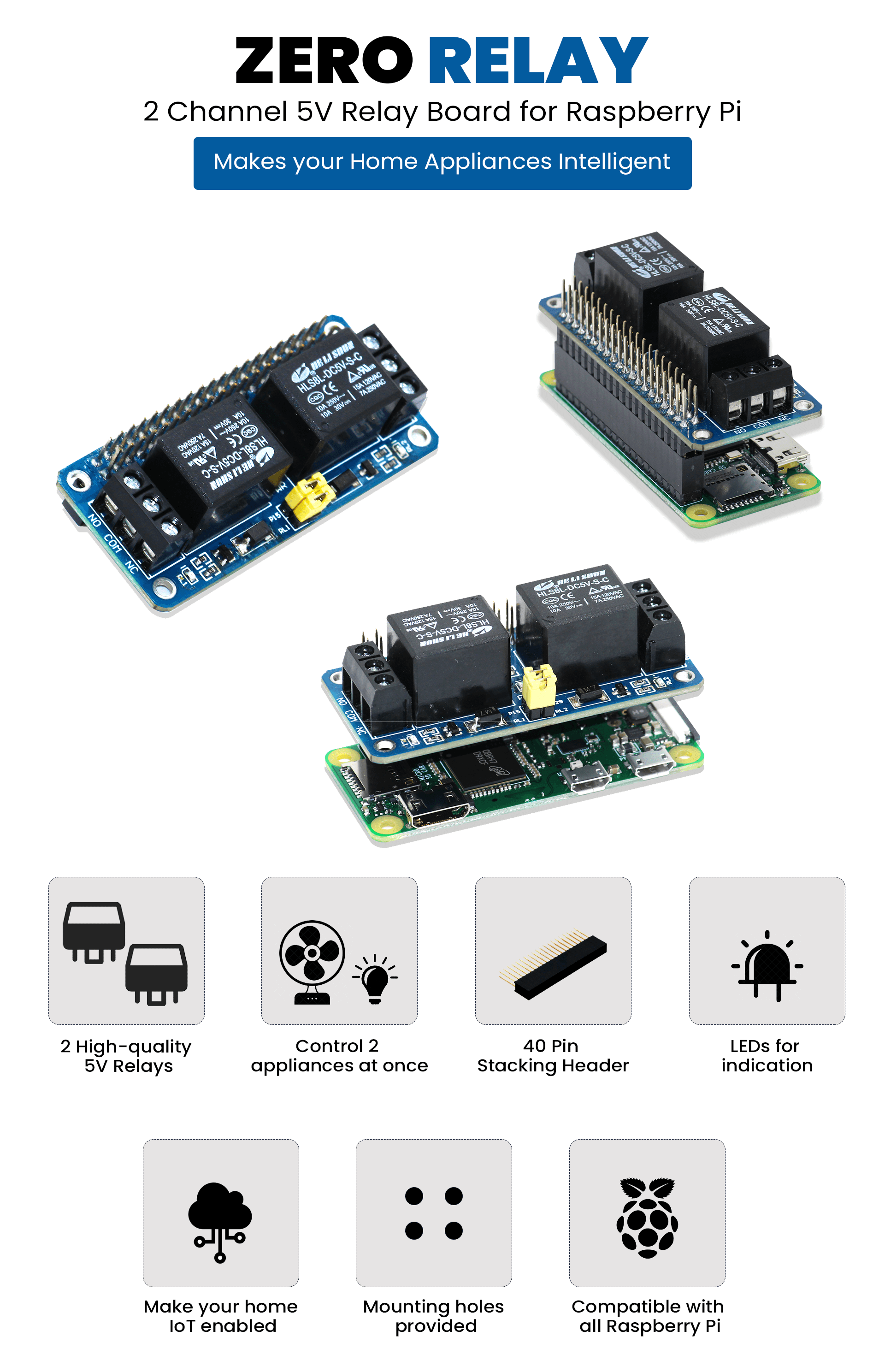 Zero Relay - 2 Channel 5V Relay Board for Raspberry Pi