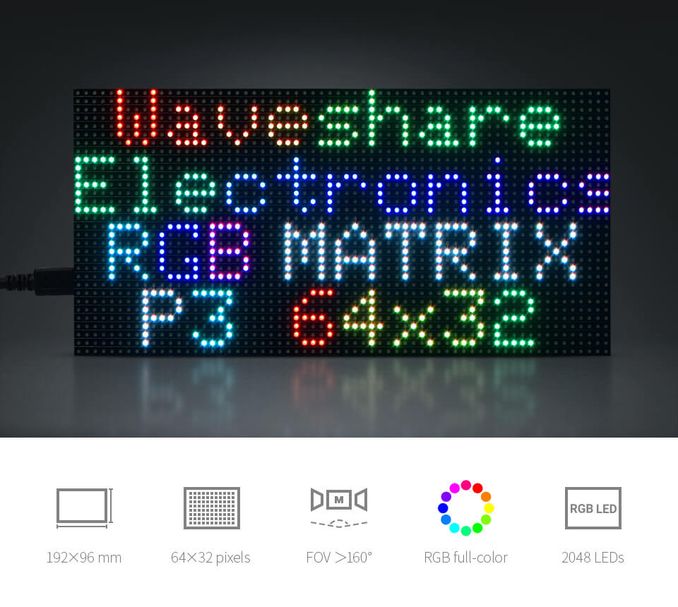 RGB Full-Color LED Matrix Panel, 64×32 Pixels, Adjustable Brightness