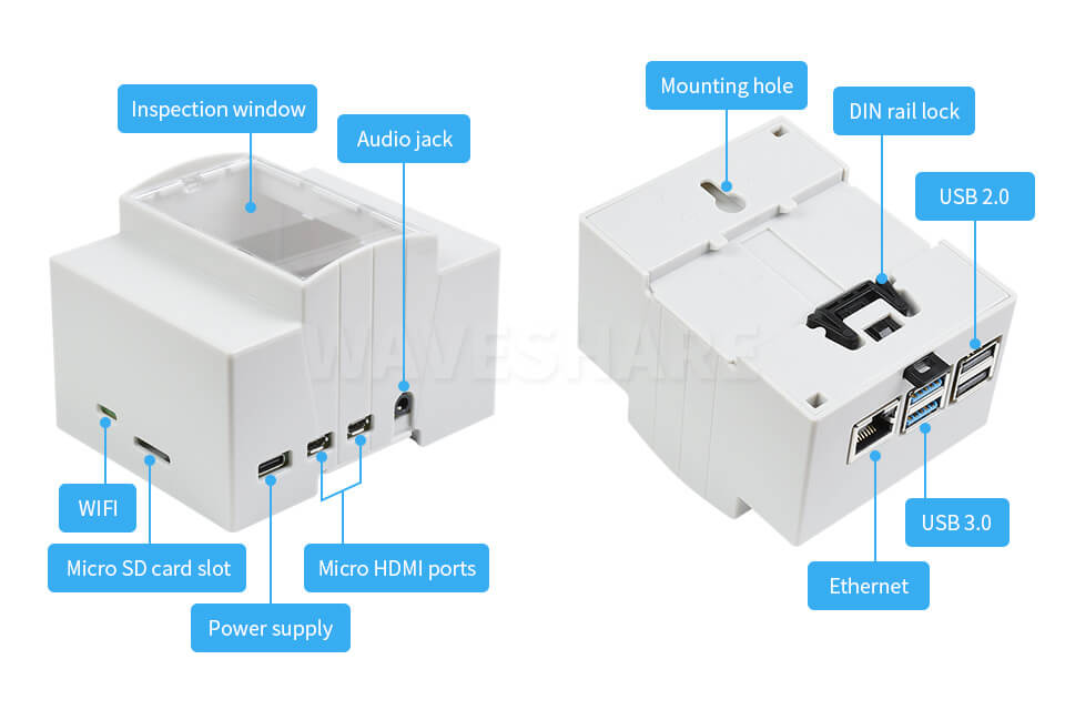 DIN Rail ABS Case for Raspberry Pi 4, Large Inner Space, Injection Moduling