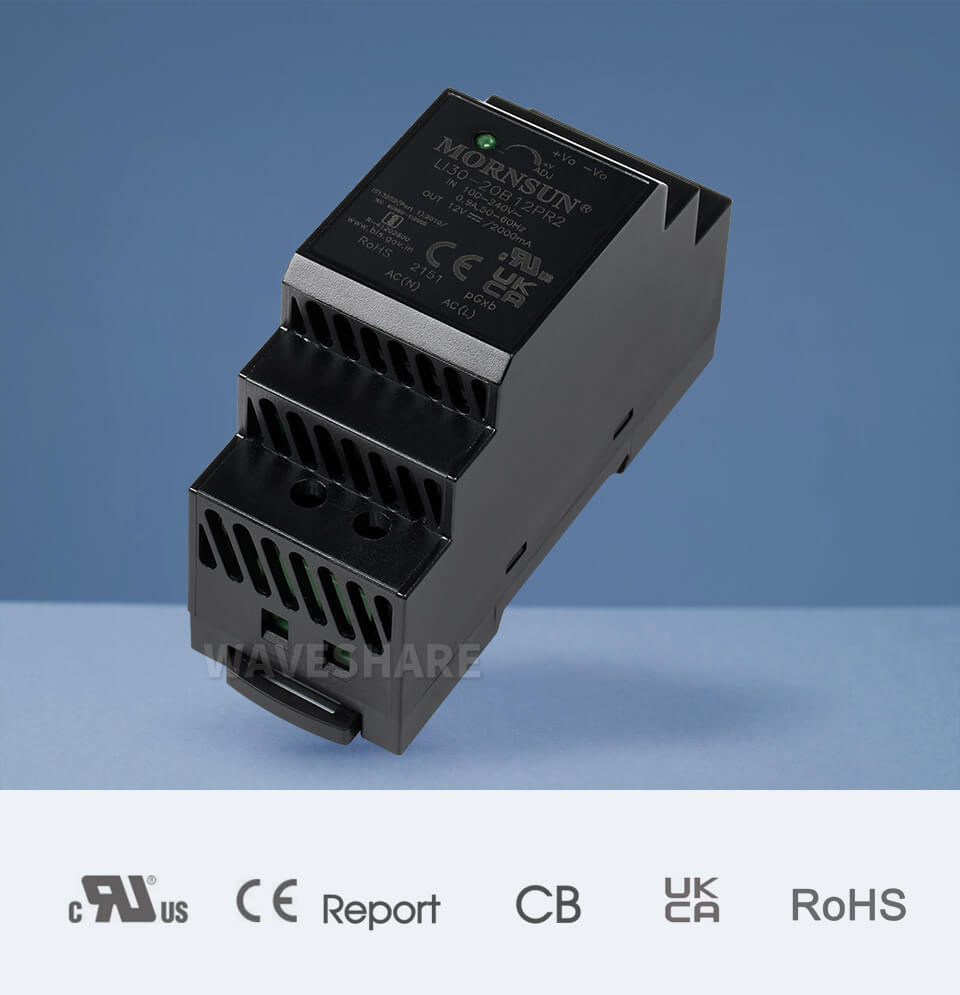 12V 2A Industrial DIN-Rail Power Supply, AC/DC Converter