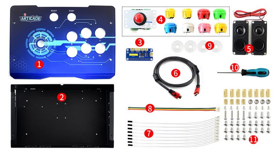 Componentes incluidos Waveshare Kit Arcade Console 1 player